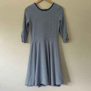 Matilda Jane Blue & White Striped Dress With 3/4 Sleeves & Mesh Hem Detail XS